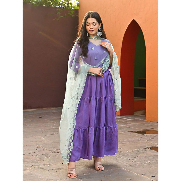 Vinya Purple Muslin Kurta with Dupatta (Set of 3)