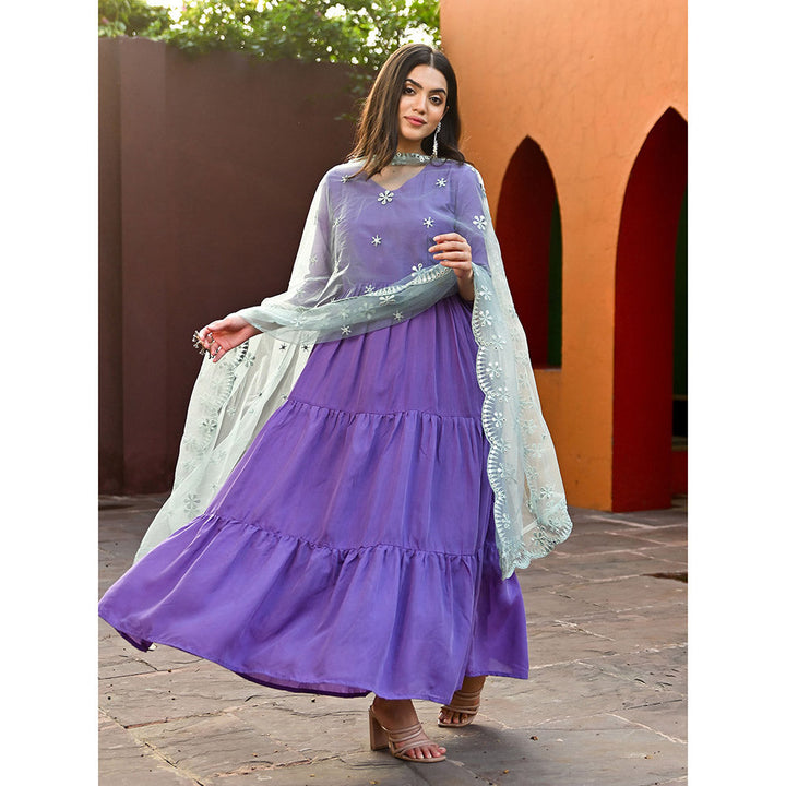 Vinya Purple Muslin Kurta with Dupatta (Set of 3)