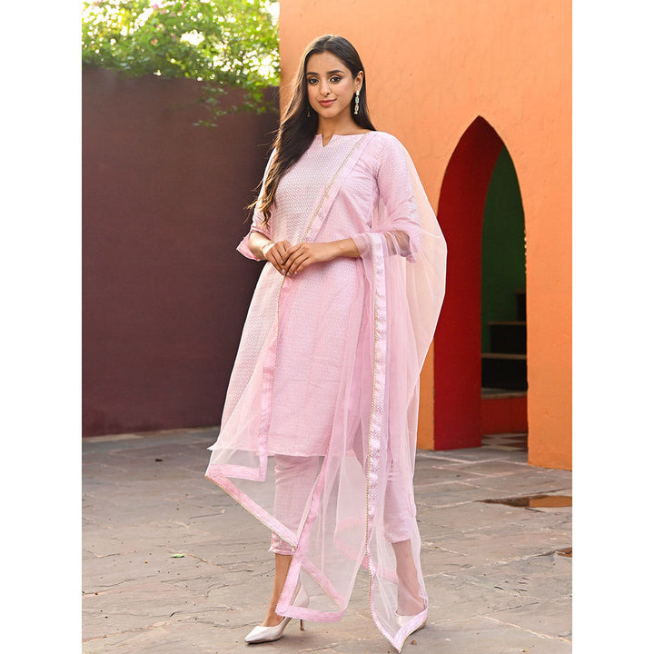 Vinya Pink Banarasi Jacquard Kurta with Dupatta (Set of 3)