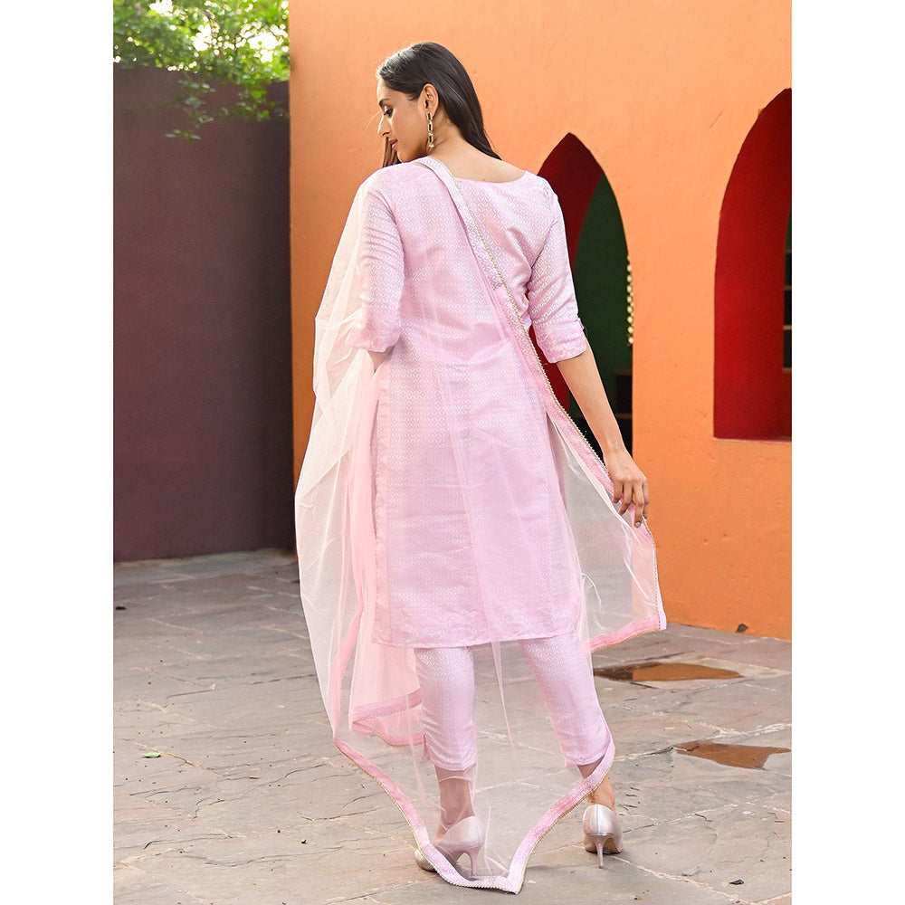 Vinya Pink Banarasi Jacquard Kurta with Dupatta (Set of 3)