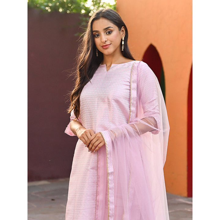 Vinya Pink Banarasi Jacquard Kurta with Dupatta (Set of 3)