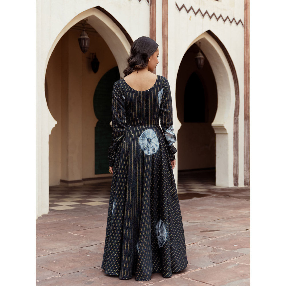 Vinya Black Muslin Tie & Dye Fit & Flare Dress