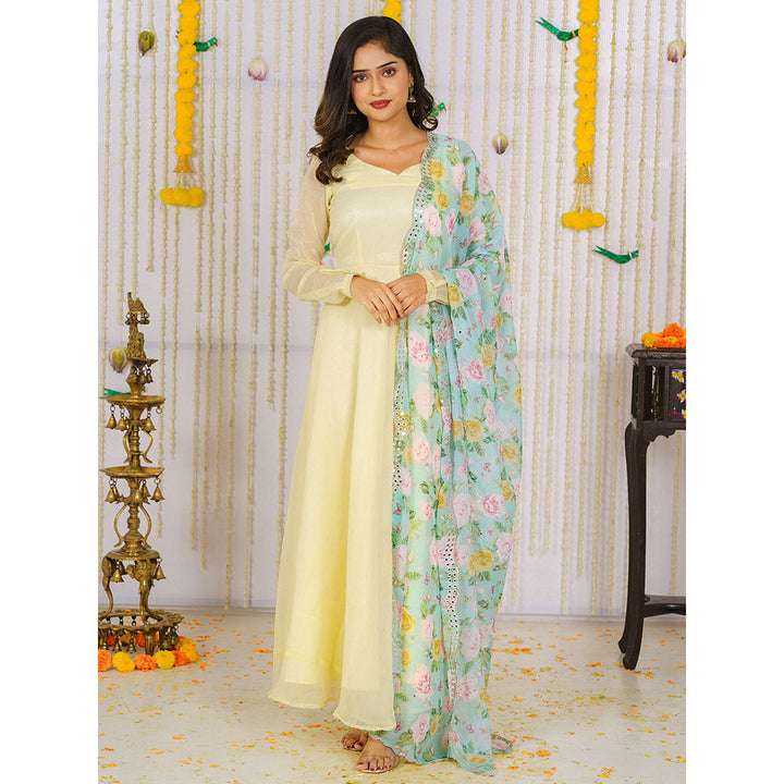 Vinya Poppy Yellow Georgette Anarkali Kurta With Dupatta (Set of 2)