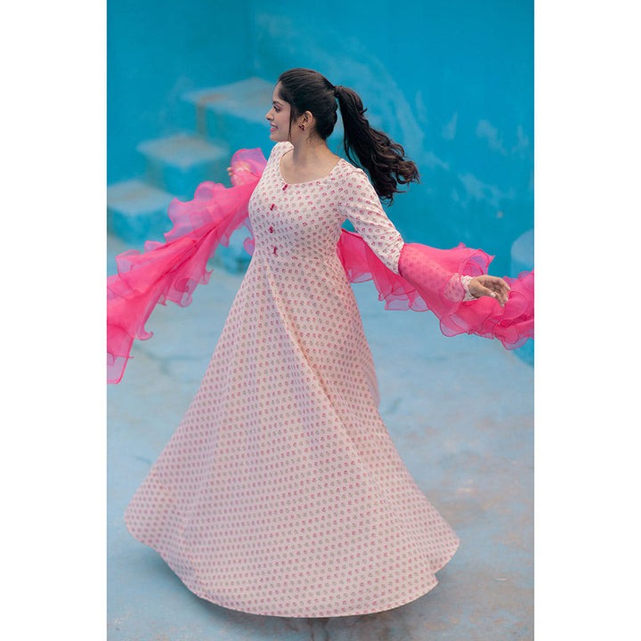 Vinya Zia Pink Dress with Ruffle Dupatta (Set of 2)