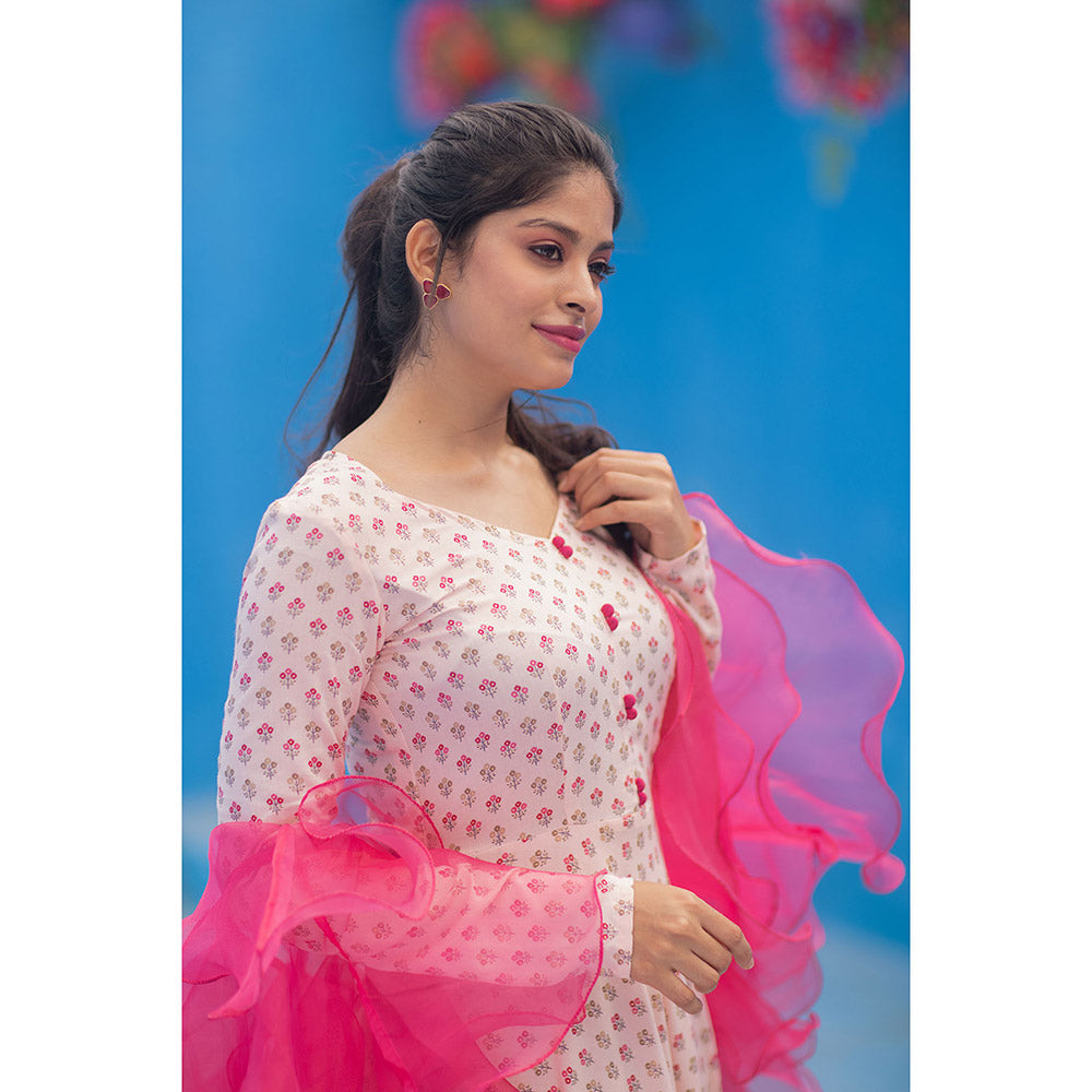 Vinya Zia Pink Dress with Ruffle Dupatta (Set of 2)