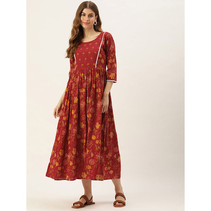 Vinya Red & Yellow Floral Print Maternity Dress