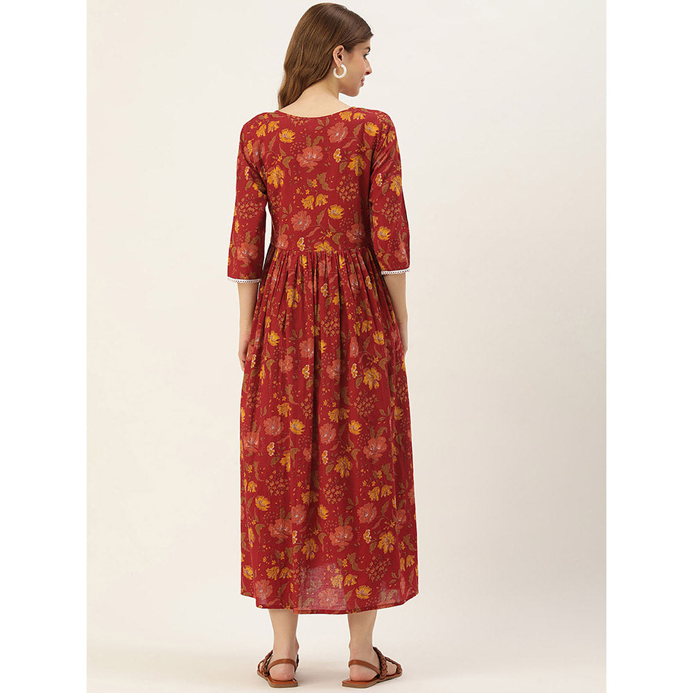 Vinya Red & Yellow Floral Print Maternity Dress