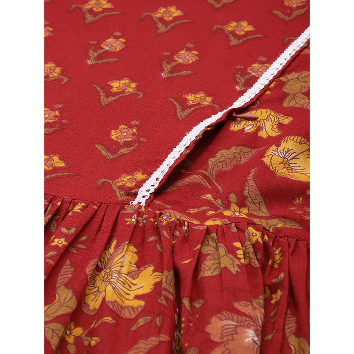 Vinya Red & Yellow Floral Print Maternity Dress