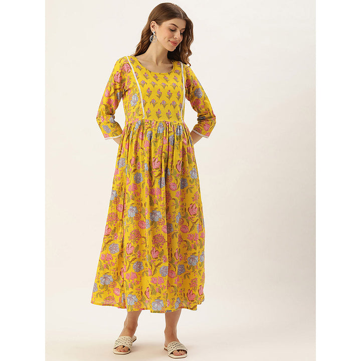 Vinya Yellow and Pink Floral Print Maternity Dress