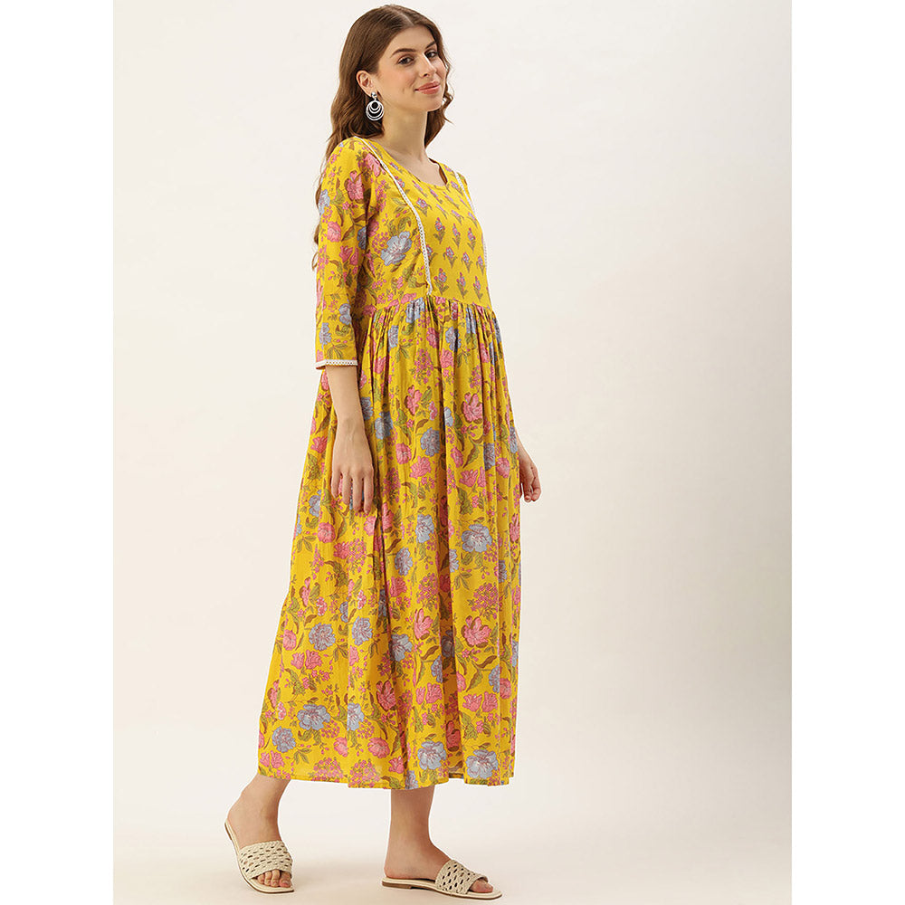 Vinya Yellow and Pink Floral Print Maternity Dress