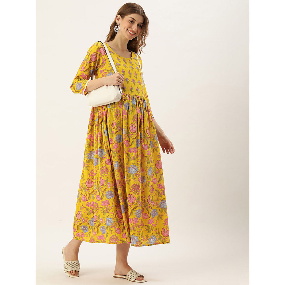 Vinya Yellow and Pink Floral Print Maternity Dress