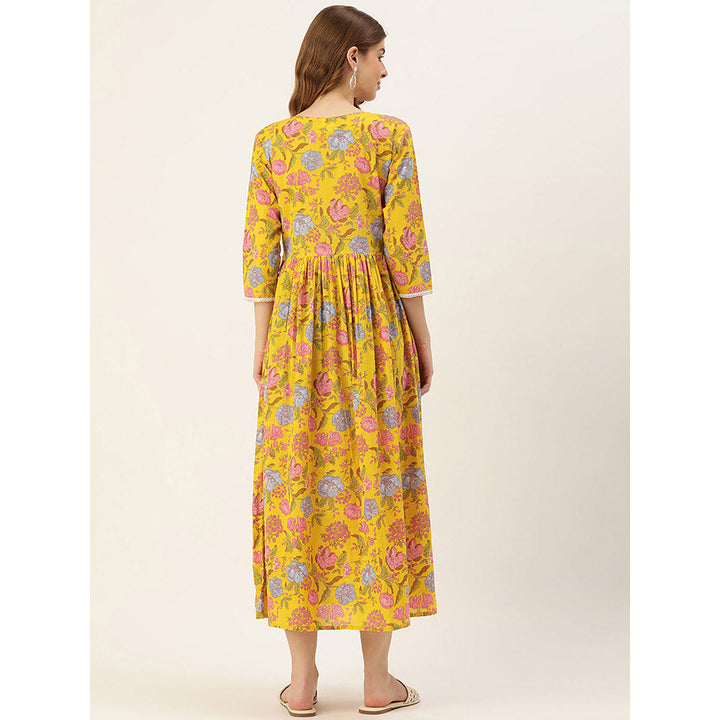 Vinya Yellow and Pink Floral Print Maternity Dress