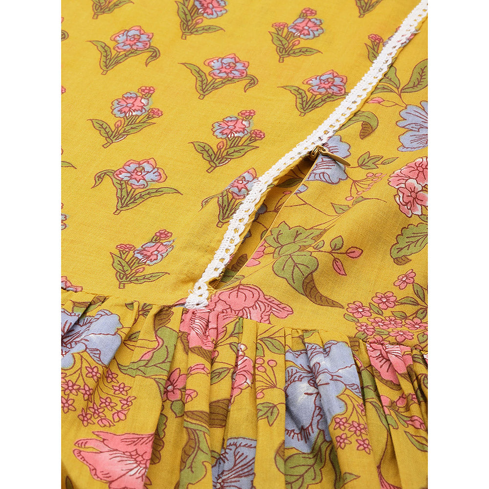 Vinya Yellow and Pink Floral Print Maternity Dress