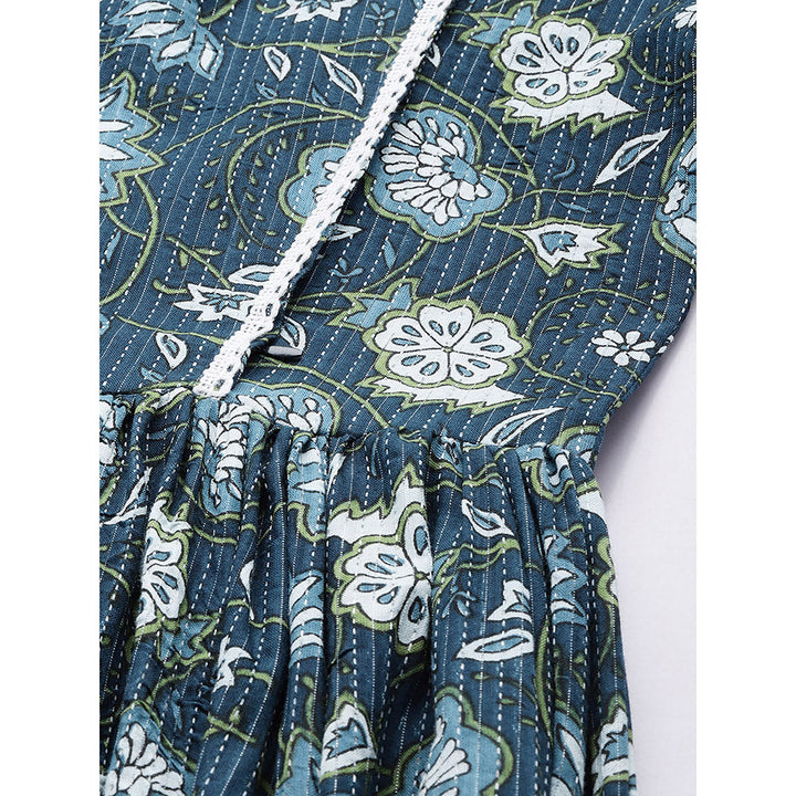 Vinya Blue Kantha Print Cotton Maternity Dress