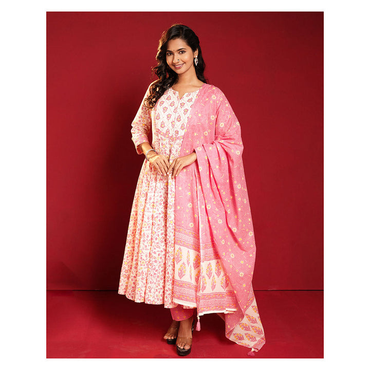 Vinya White and Pink Kurta Set (Set of 3)