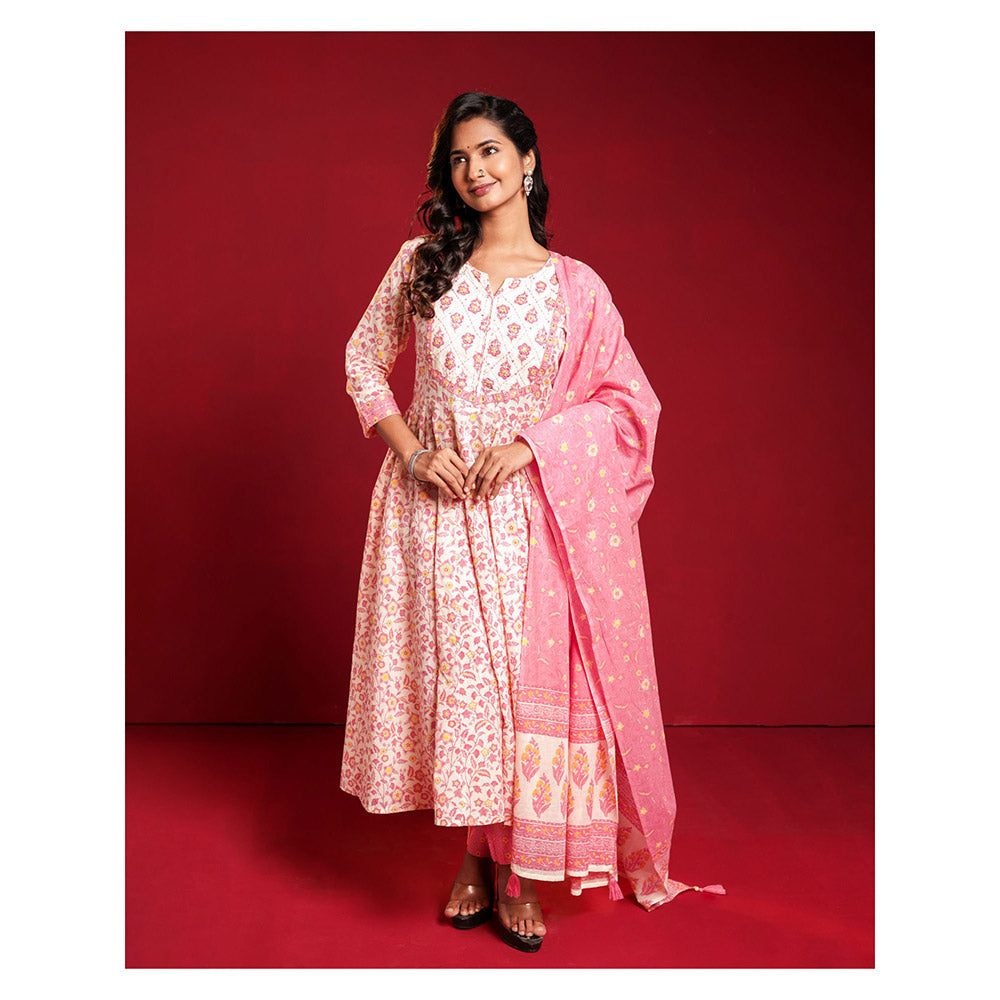 Vinya White and Pink Kurta Set (Set of 3)