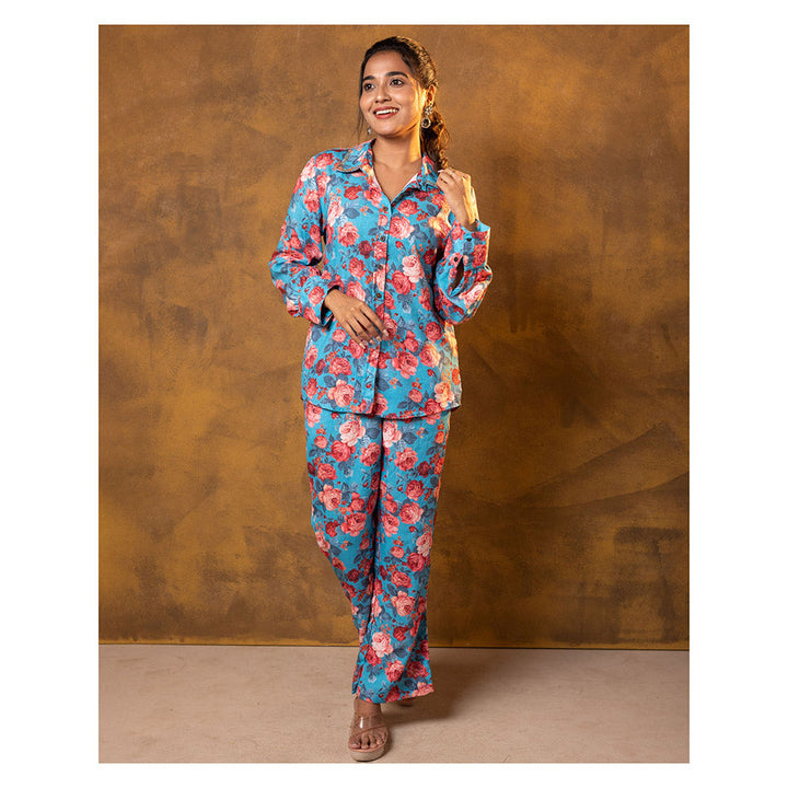 Vinya Blue Floral Print Co-Ord (Set of 2)