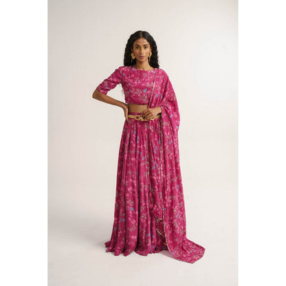 Vishala Shree Pink Rose Lehenga with Blouse and Dupatta (Set of 3)