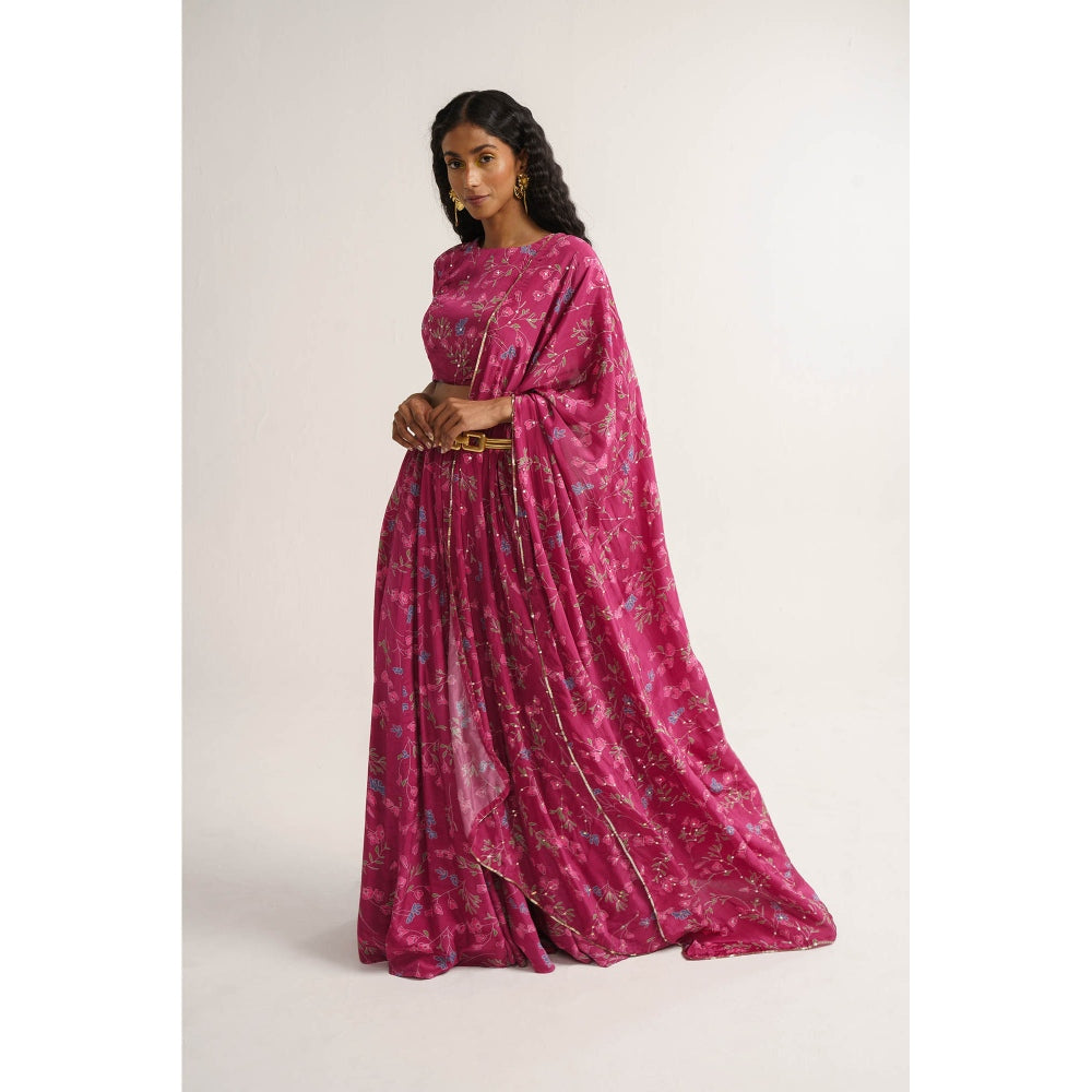 Vishala Shree Pink Rose Lehenga with Blouse and Dupatta (Set of 3)