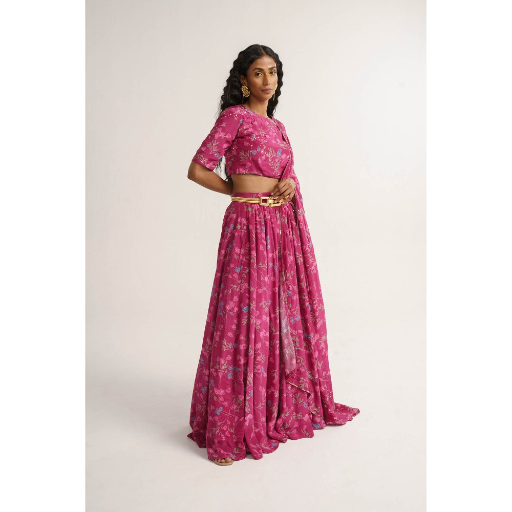 Vishala Shree Pink Rose Lehenga with Blouse and Dupatta (Set of 3)