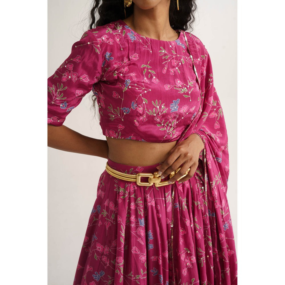 Vishala Shree Pink Rose Lehenga with Blouse and Dupatta (Set of 3)