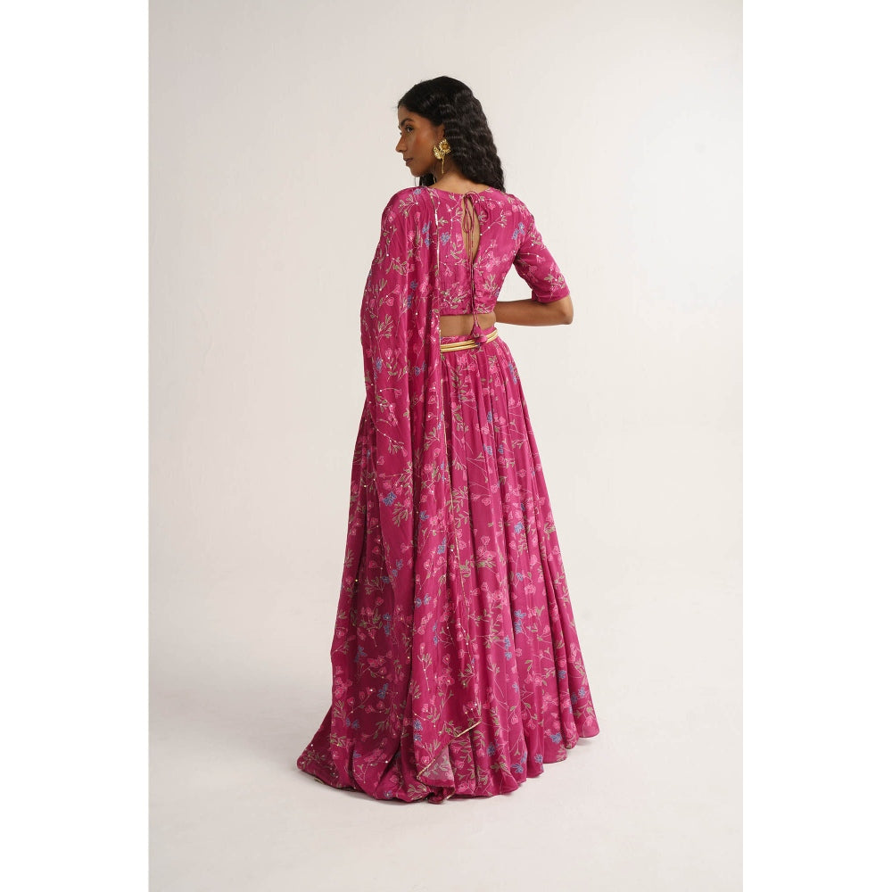 Vishala Shree Pink Rose Lehenga with Blouse and Dupatta (Set of 3)