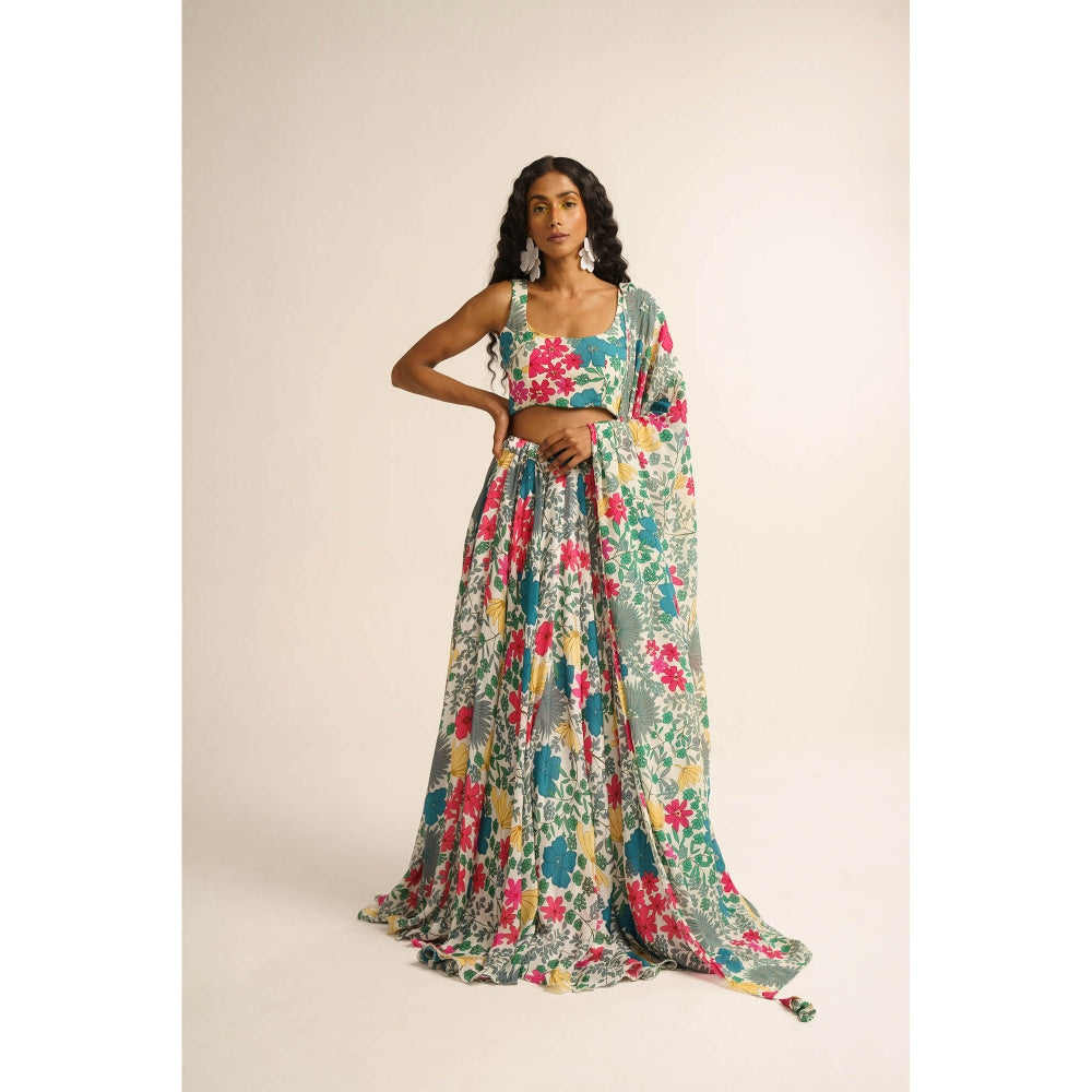 Vishala Shree Multi-Color Jasmine Lehenga with Blouse and Dupatta (Set of 3)