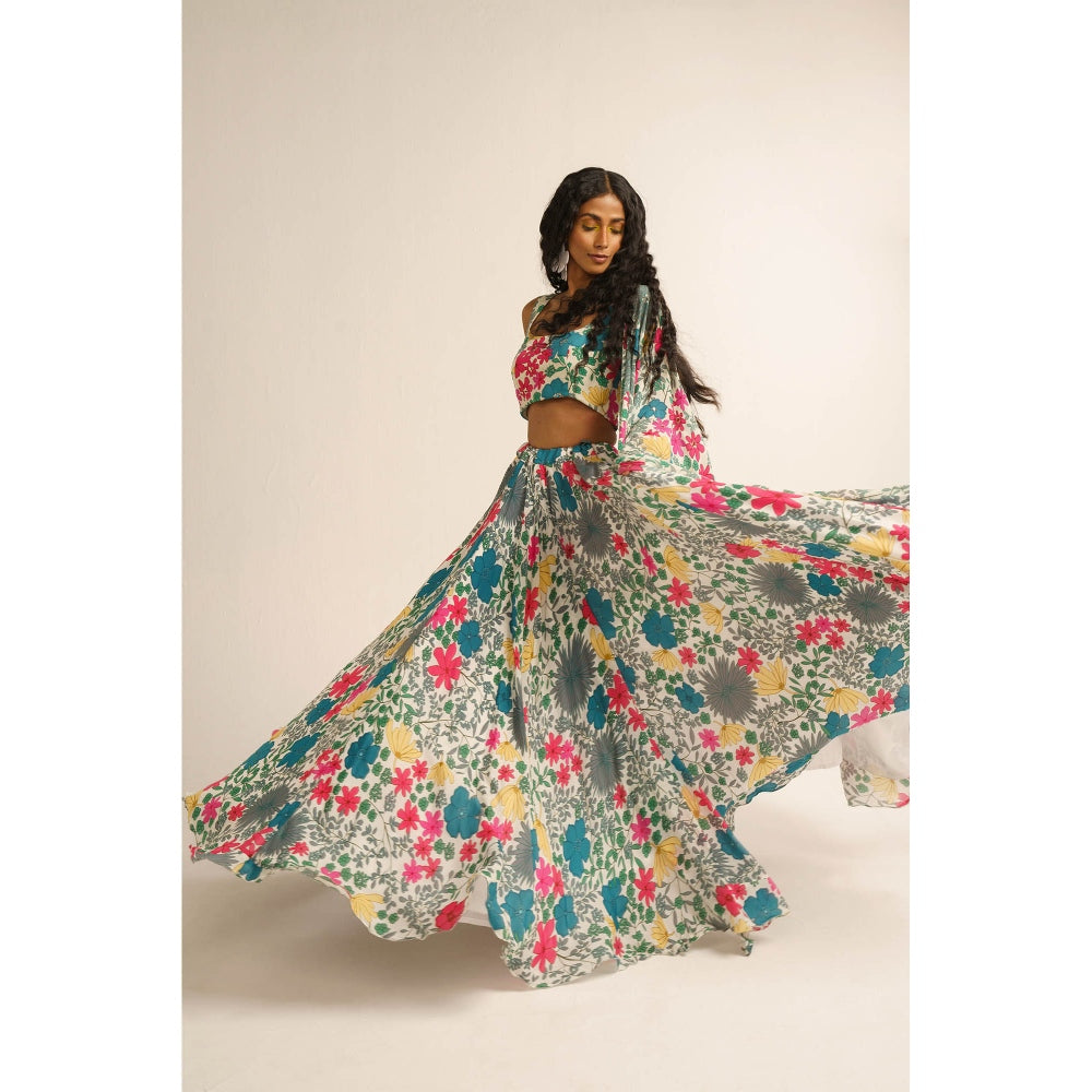 Vishala Shree Multi-Color Jasmine Lehenga with Blouse and Dupatta (Set of 3)