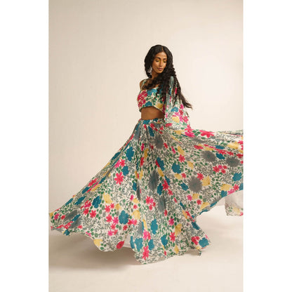 Vishala Shree Multi-Color Jasmine Lehenga with Blouse and Dupatta (Set of 3)