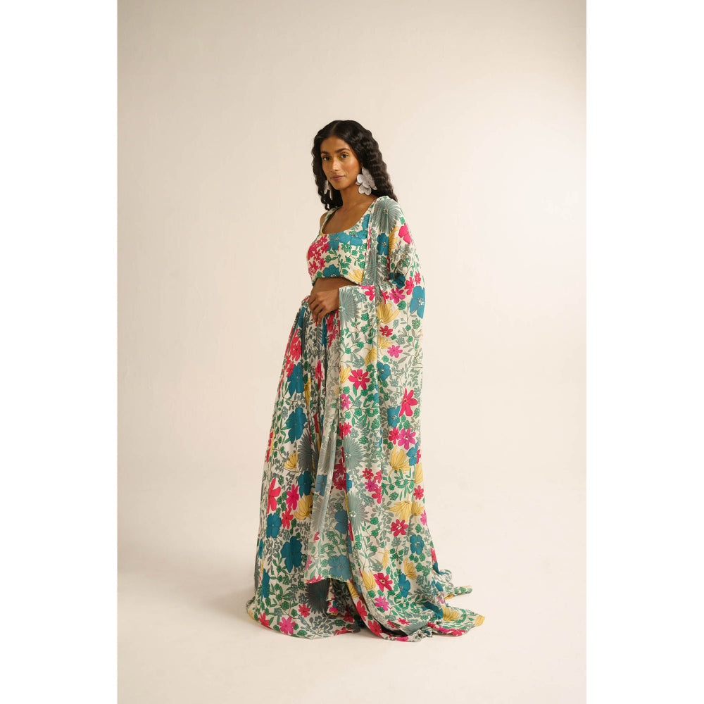 Vishala Shree Multi-Color Jasmine Lehenga with Blouse and Dupatta (Set of 3)