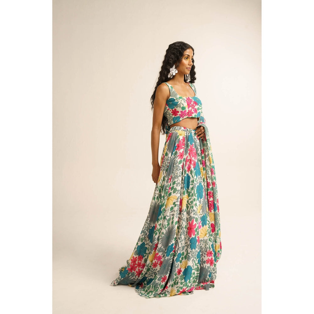 Vishala Shree Multi-Color Jasmine Lehenga with Blouse and Dupatta (Set of 3)