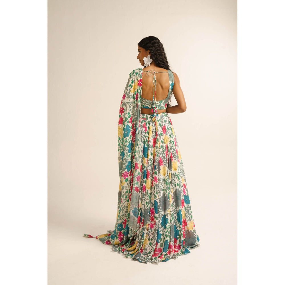 Vishala Shree Multi-Color Jasmine Lehenga with Blouse and Dupatta (Set of 3)