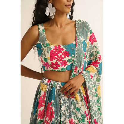 Vishala Shree Multi-Color Jasmine Lehenga with Blouse and Dupatta (Set of 3)