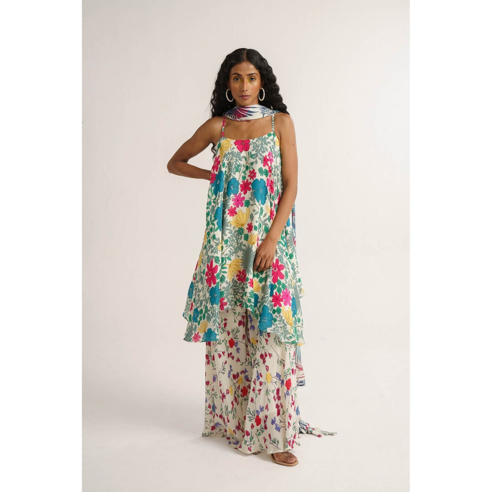 Vishala Shree White Lily Sharara with Kurta and Dupatta (Set of 3)