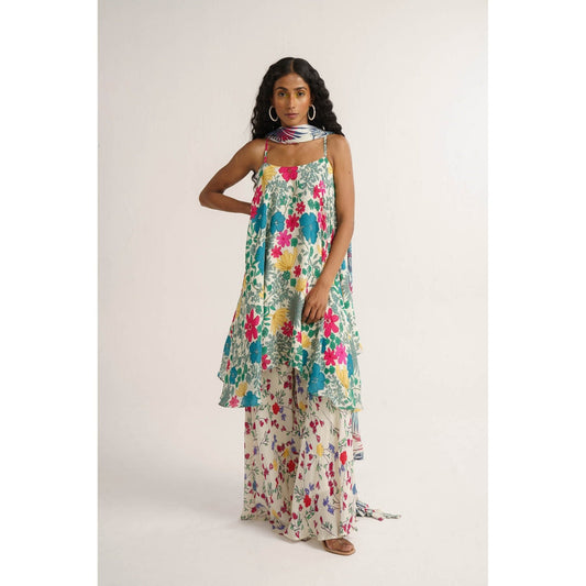 Vishala Shree White Lily Sharara with Kurta and Dupatta (Set of 3)