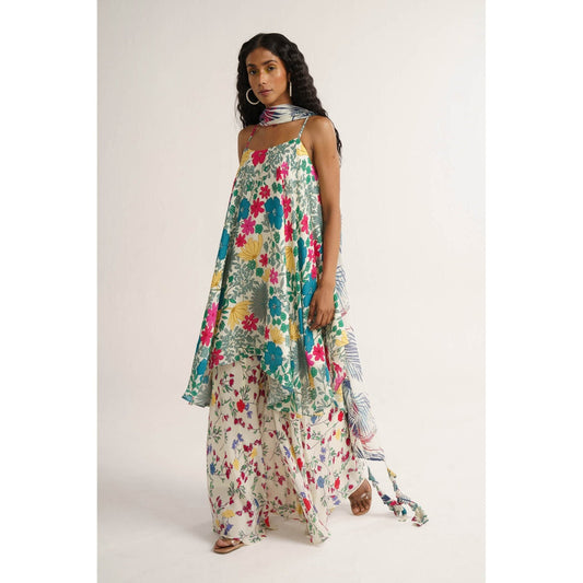 Vishala Shree White Lily Sharara with Kurta and Dupatta (Set of 3)