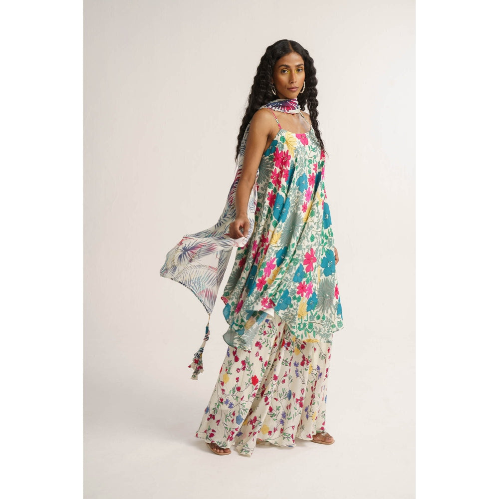 Vishala Shree White Lily Sharara with Kurta and Dupatta (Set of 3)