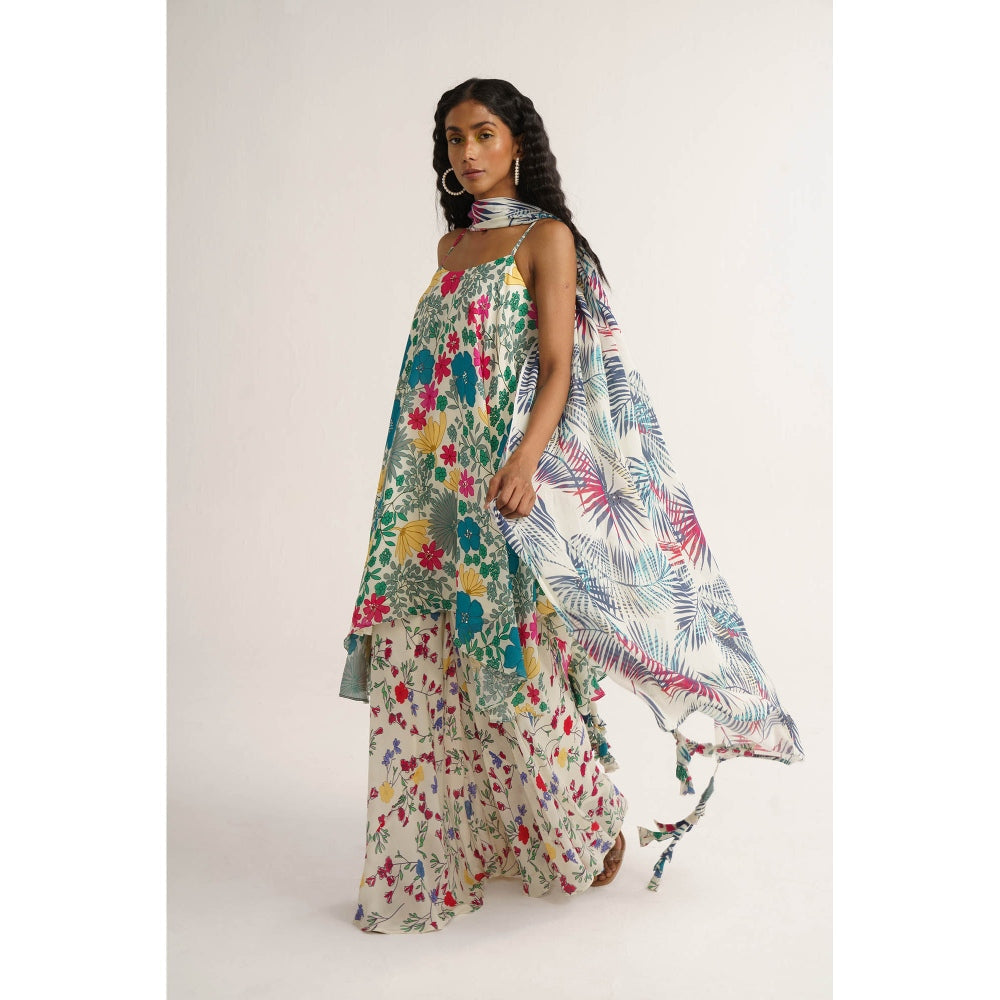 Vishala Shree White Lily Sharara with Kurta and Dupatta (Set of 3)