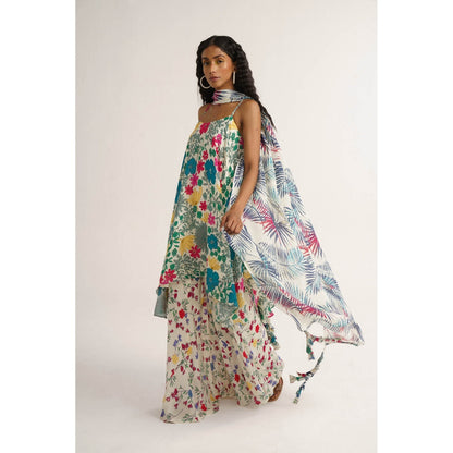 Vishala Shree White Lily Sharara with Kurta and Dupatta (Set of 3)