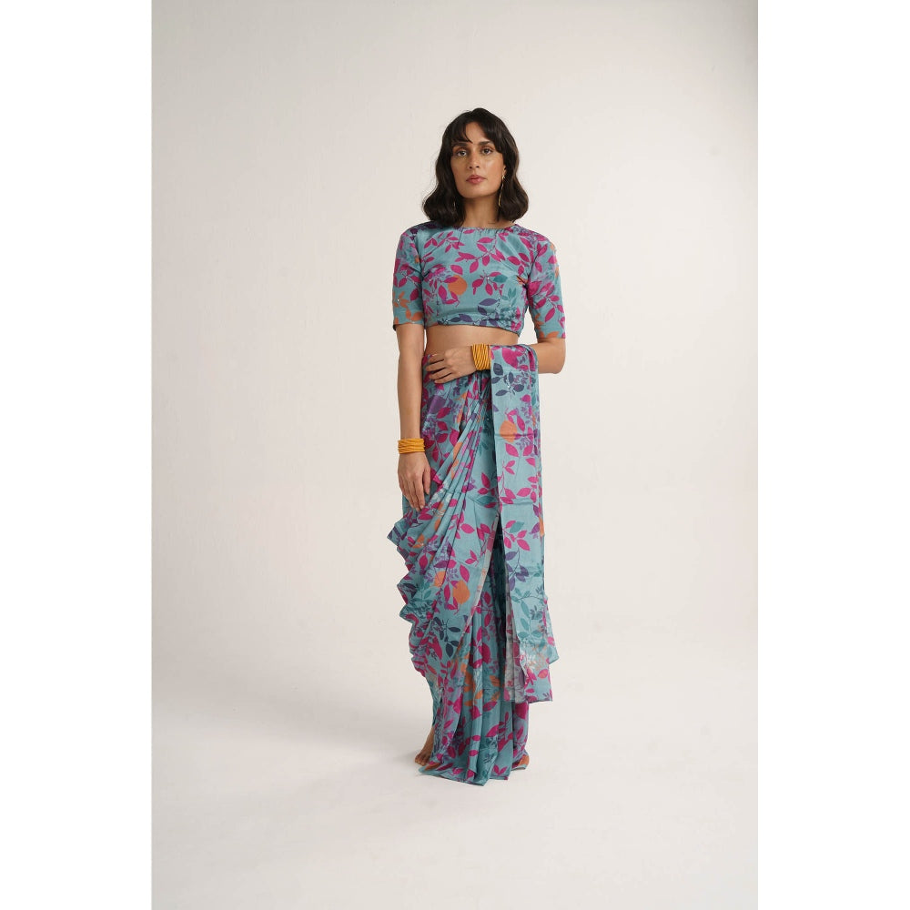 Vishala Shree Blue Hydrangea Saree with Stitched Blouse