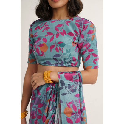 Vishala Shree Blue Hydrangea Saree with Stitched Blouse