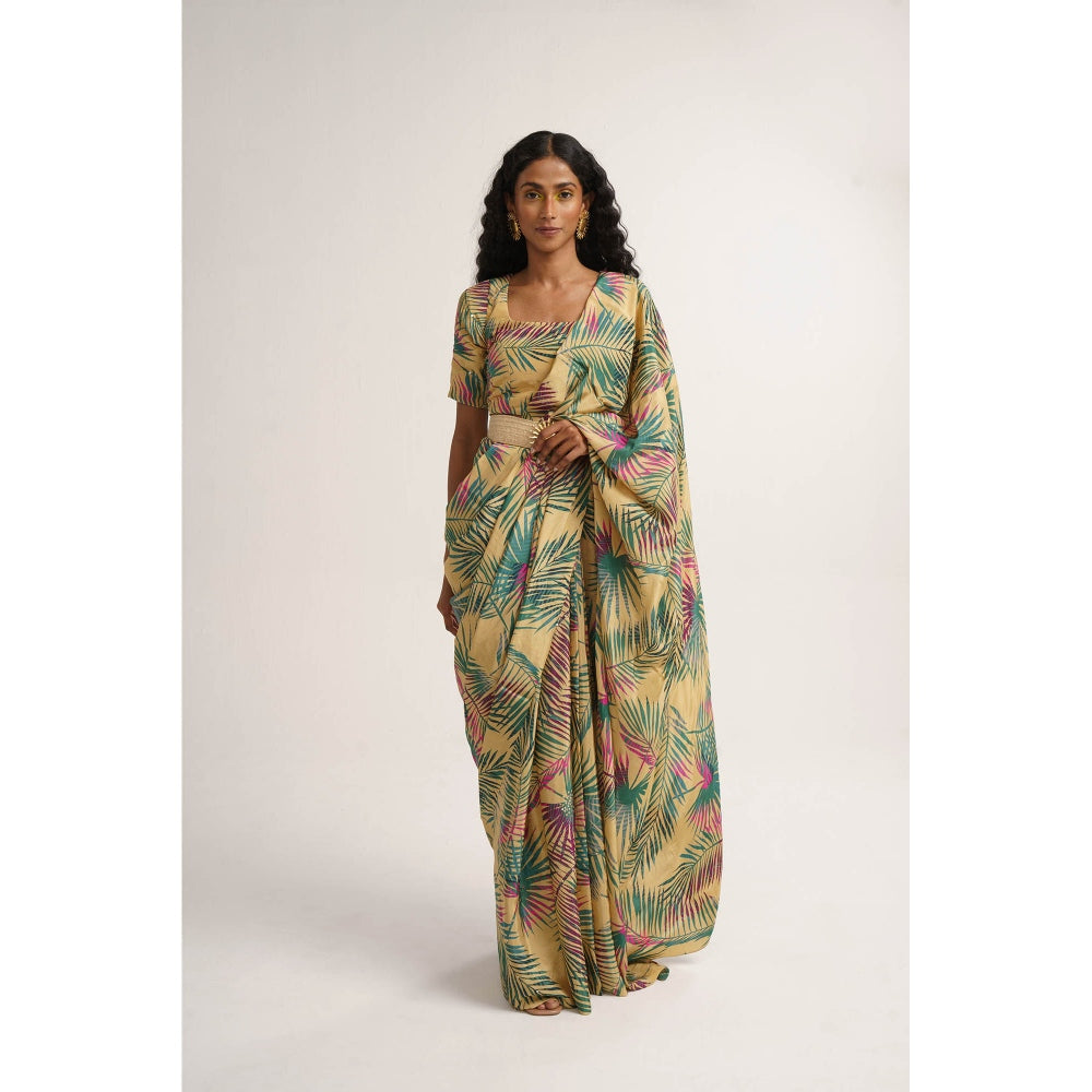 Vishala Shree Yellow Sunflower Saree with Stitched Blouse