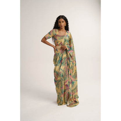 Vishala Shree Yellow Sunflower Saree with Stitched Blouse