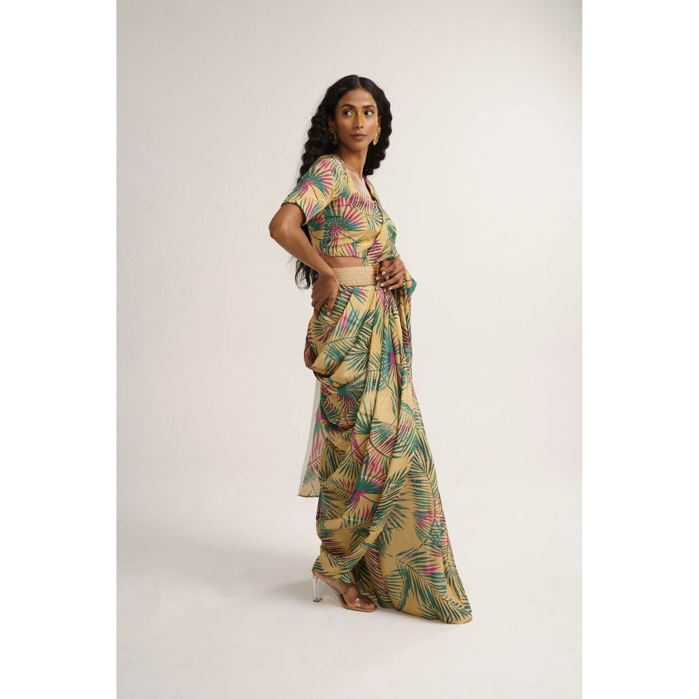 Vishala Shree Yellow Sunflower Saree with Stitched Blouse