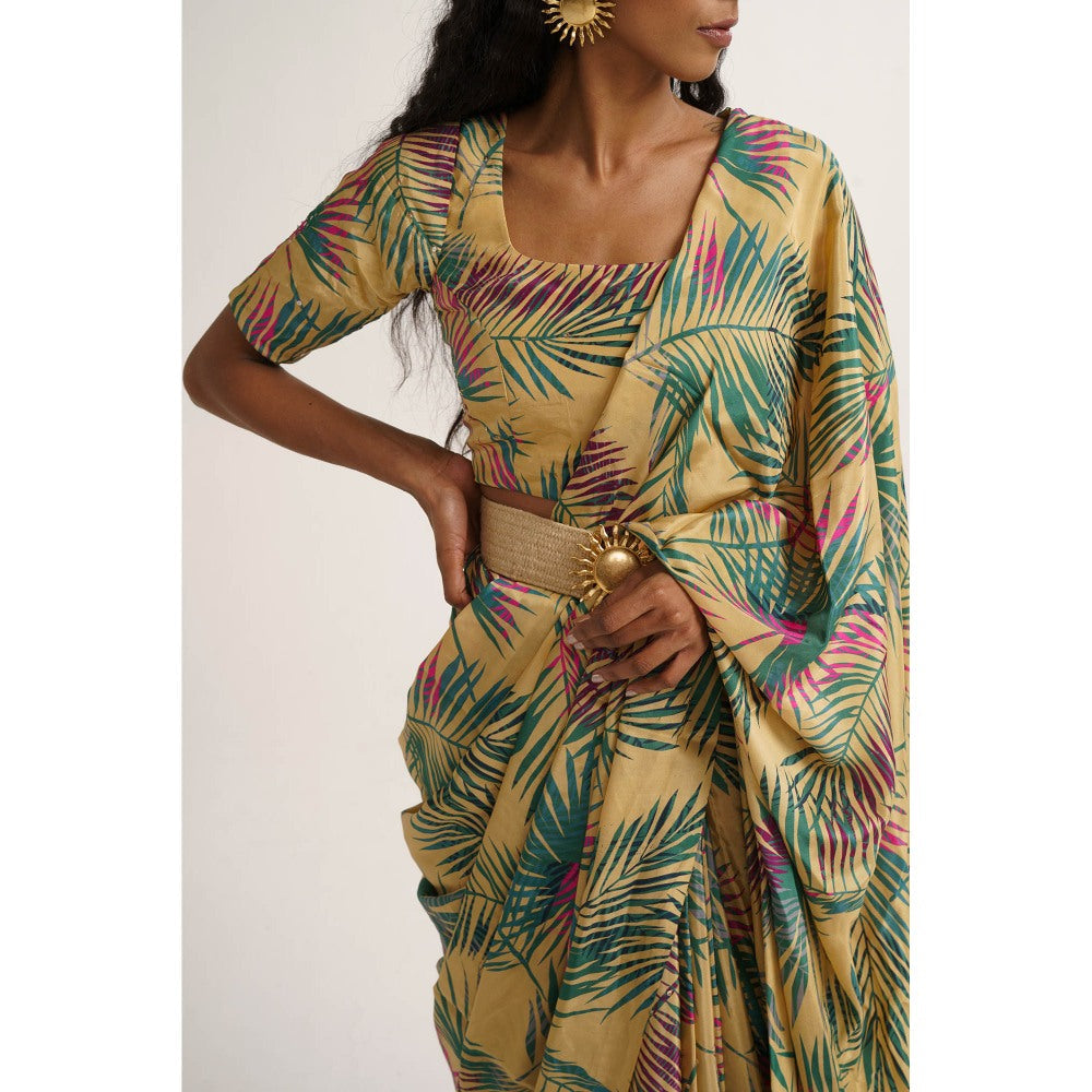 Vishala Shree Yellow Sunflower Saree with Stitched Blouse