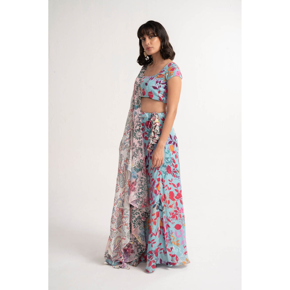 Vishala Shree Blue Geranium Lehenga with Blouse and Dupatta (Set of 3)