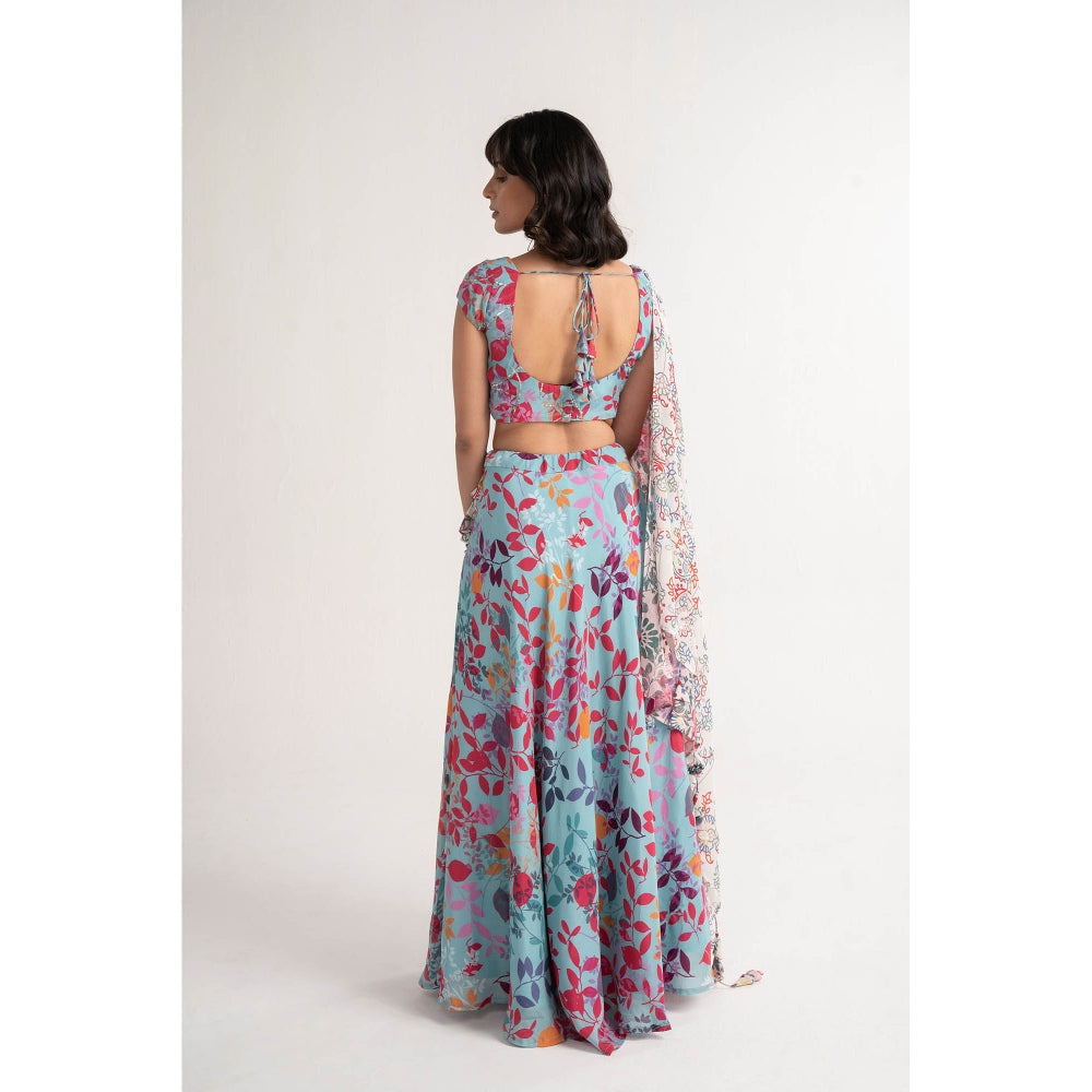 Vishala Shree Blue Geranium Lehenga with Blouse and Dupatta (Set of 3)