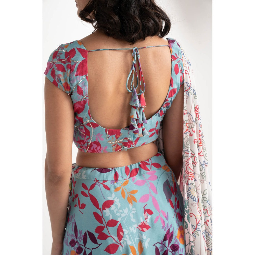 Vishala Shree Blue Geranium Lehenga with Blouse and Dupatta (Set of 3)