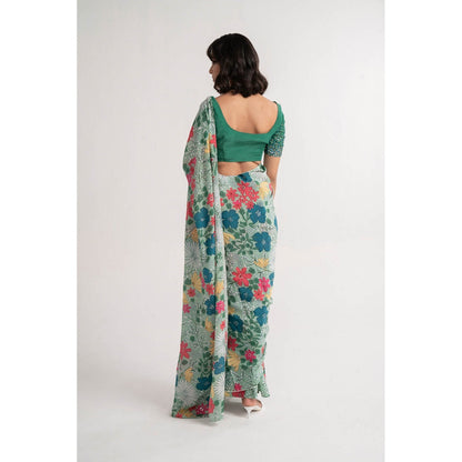 Vishala Shree Green Angelica Saree with Stitched Blouse