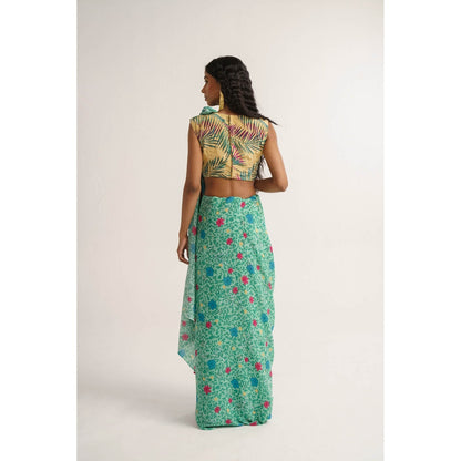 Vishala Shree Green Hellebores Saree with Stitched Blouse